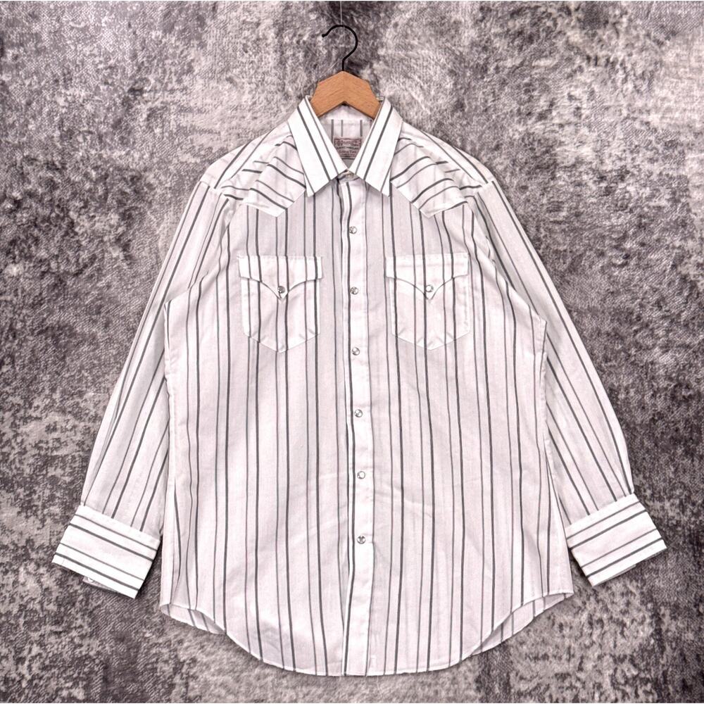 Vintage H Bar C Western Shirt 16.5 / Large Mens White Stripe Jacquard Pearl Snap